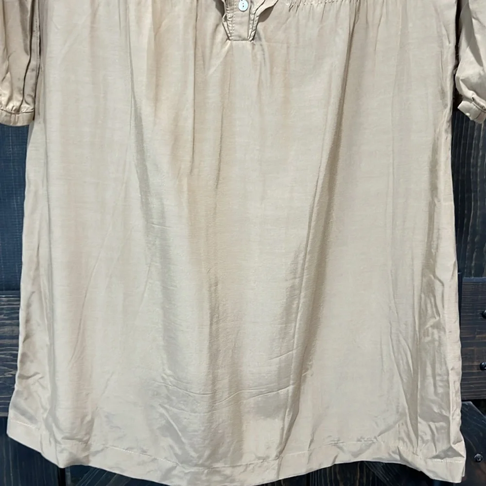 Zara Woman Khaki‎ Ruffle Mini Dress M Cinch Waist Neutral Minimalist Goblincore